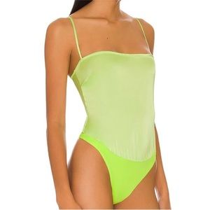 NWT WeWoreWhat Neon Green Strappy Satin Chiffon Bodysuit - Small